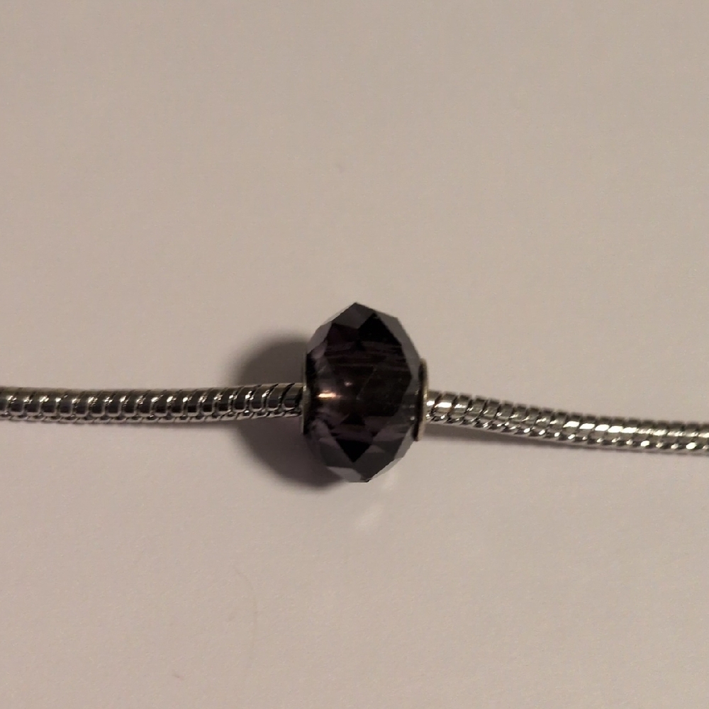 Silver Dark Purple Faceted Charm for Pandora Style Bracelet